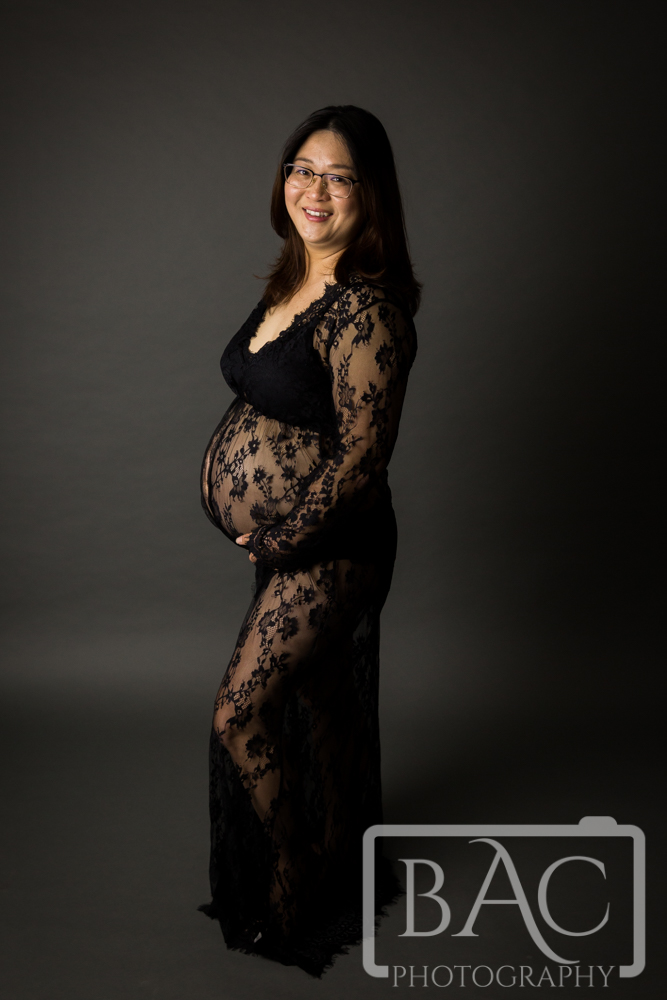 Maternity portrait with black lace gownMaternity portrait with black lace gown