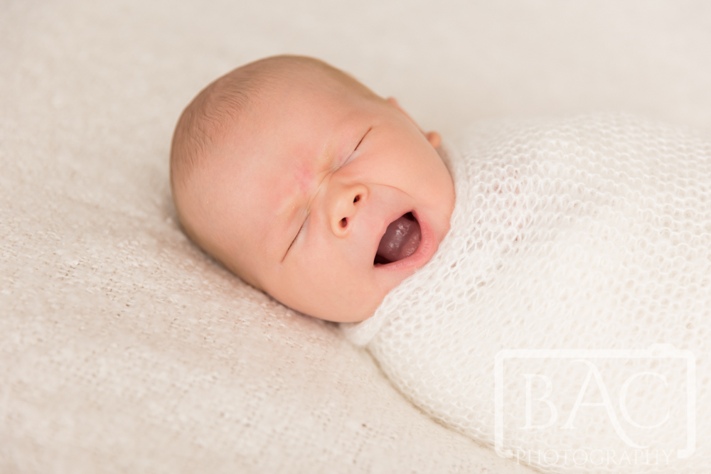 yawning newborn portrait in studio