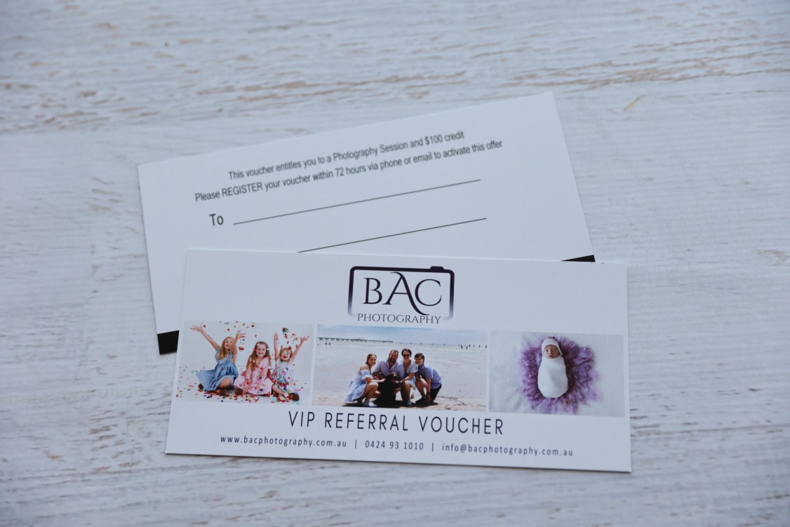 BAC Photography referral program VIP vouchers