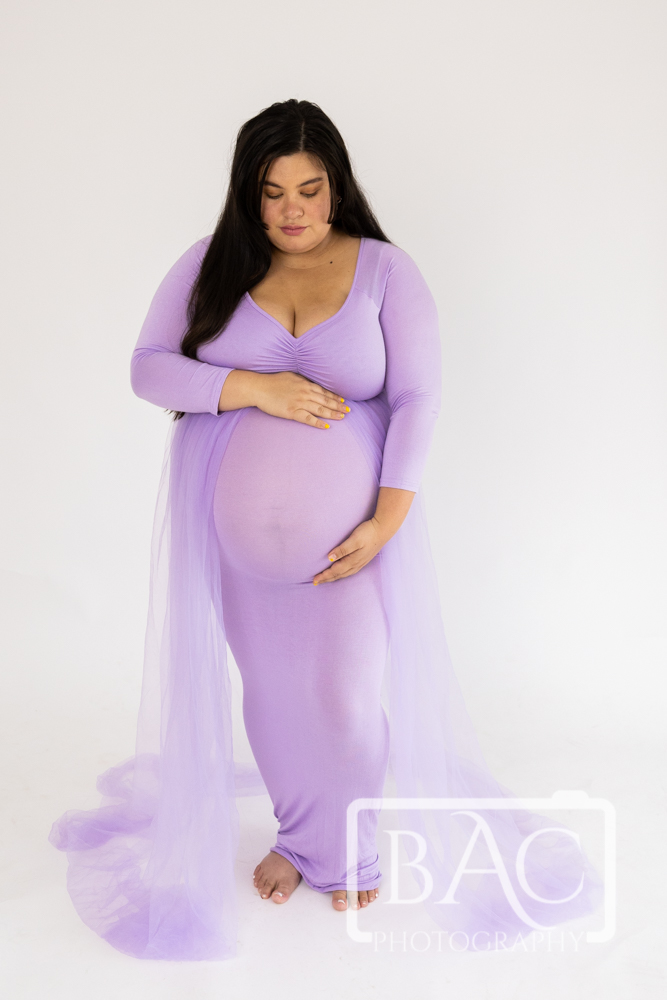 beautiful maternity portrait session in purple